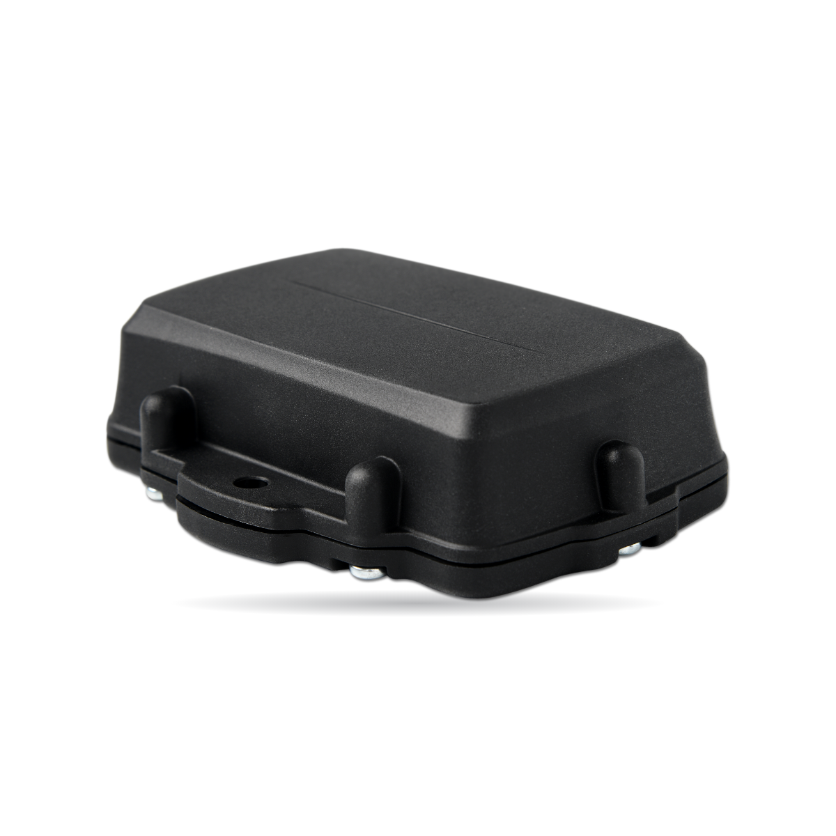CT-A08 rugged asset tracker — angled view of the black sealed housing and its mounting ears