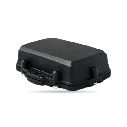 CT-A08 rugged asset tracker — angled view of the black sealed housing and its mounting ears