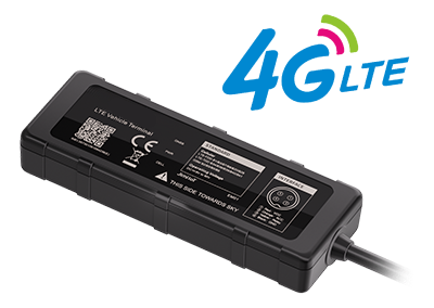 CT-V03 wired vehicle tracker — angled view of the sealed case and four-pin harness lead