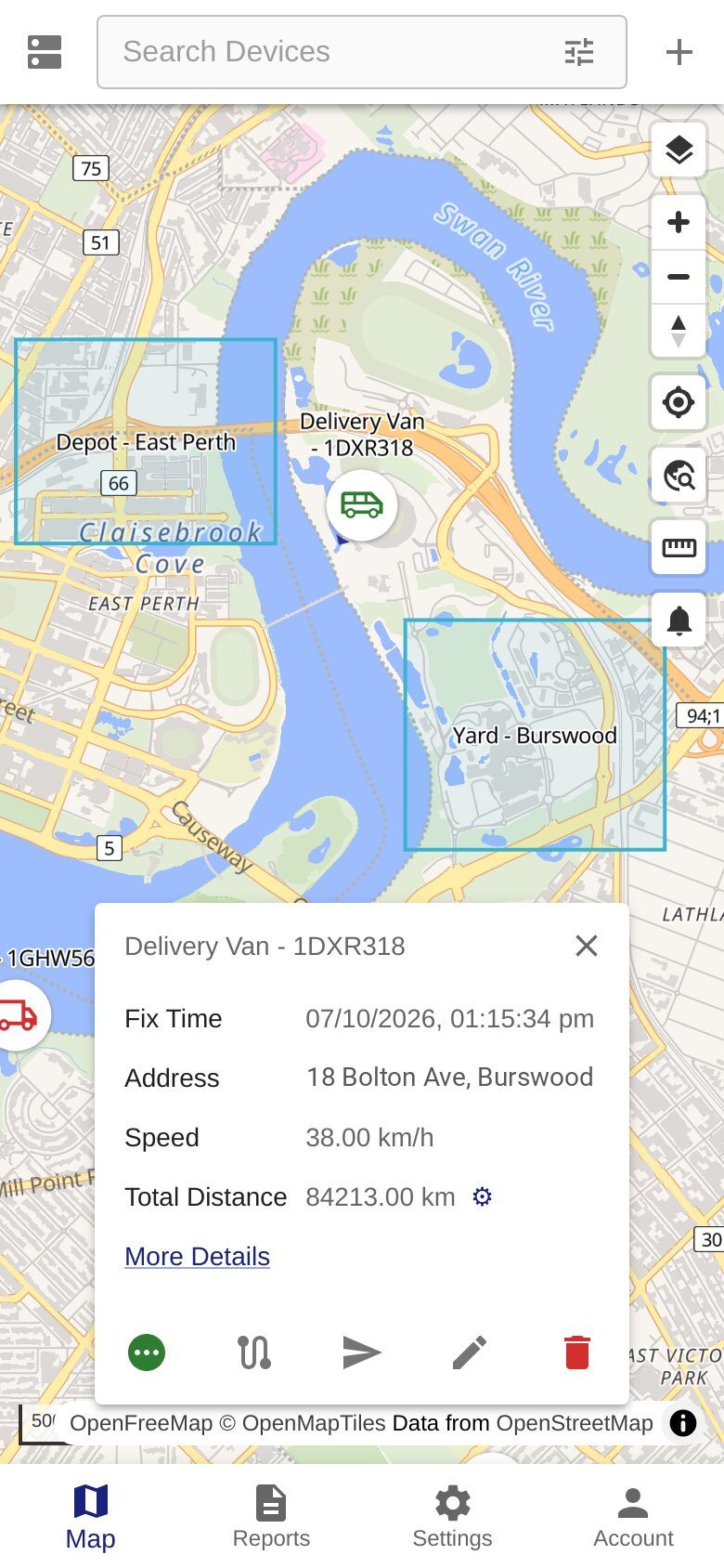 The platform on a phone: a vehicle shown live on a map